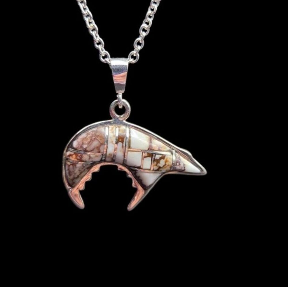Sterling Silver Bear Fetish Pendant, Picture Jasper Inlay